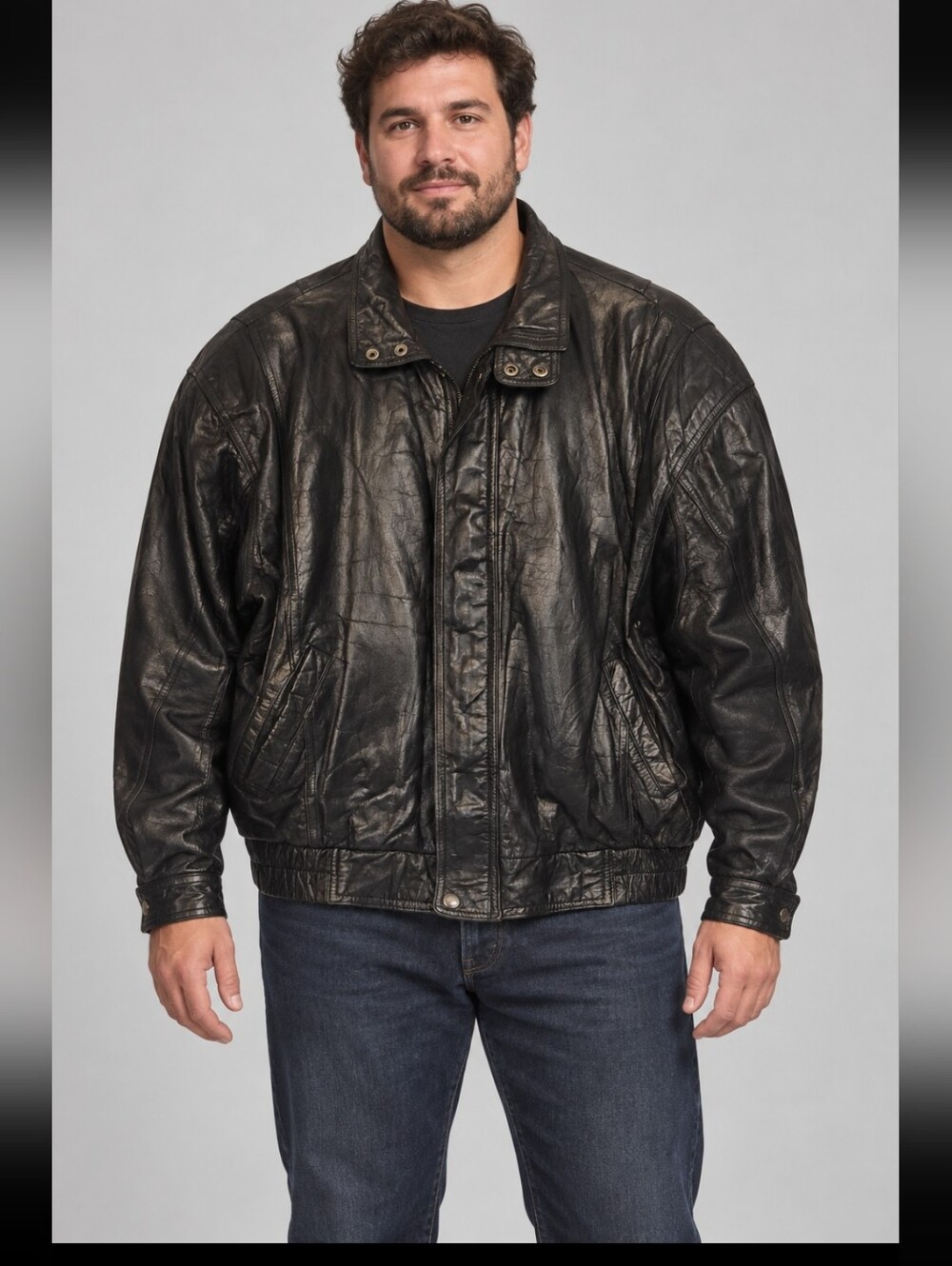 Vintage Expressions International Black Leather Bomber XL
